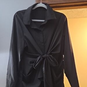Women's Black Tie-Front Button Down Shirt